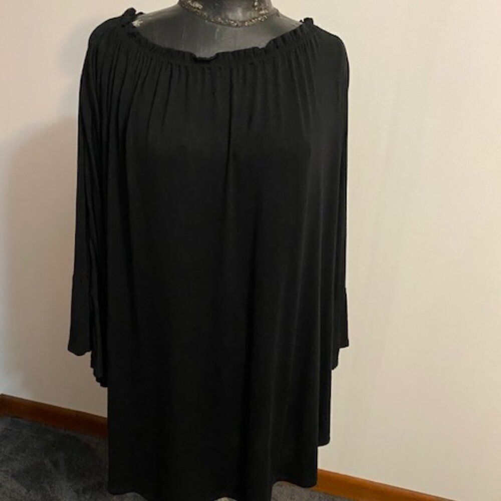 24Seven Comfort Apparel Black off the shoulder bell sleeves tunic, size 3X